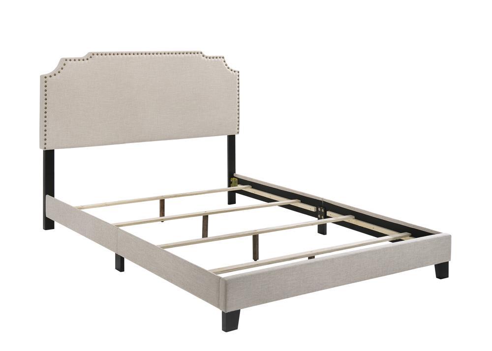 Tamarac Upholstered Nailhead Full, Eastern King & Queen Bed Beige & Grey - Luxury Home Furniture (MI)