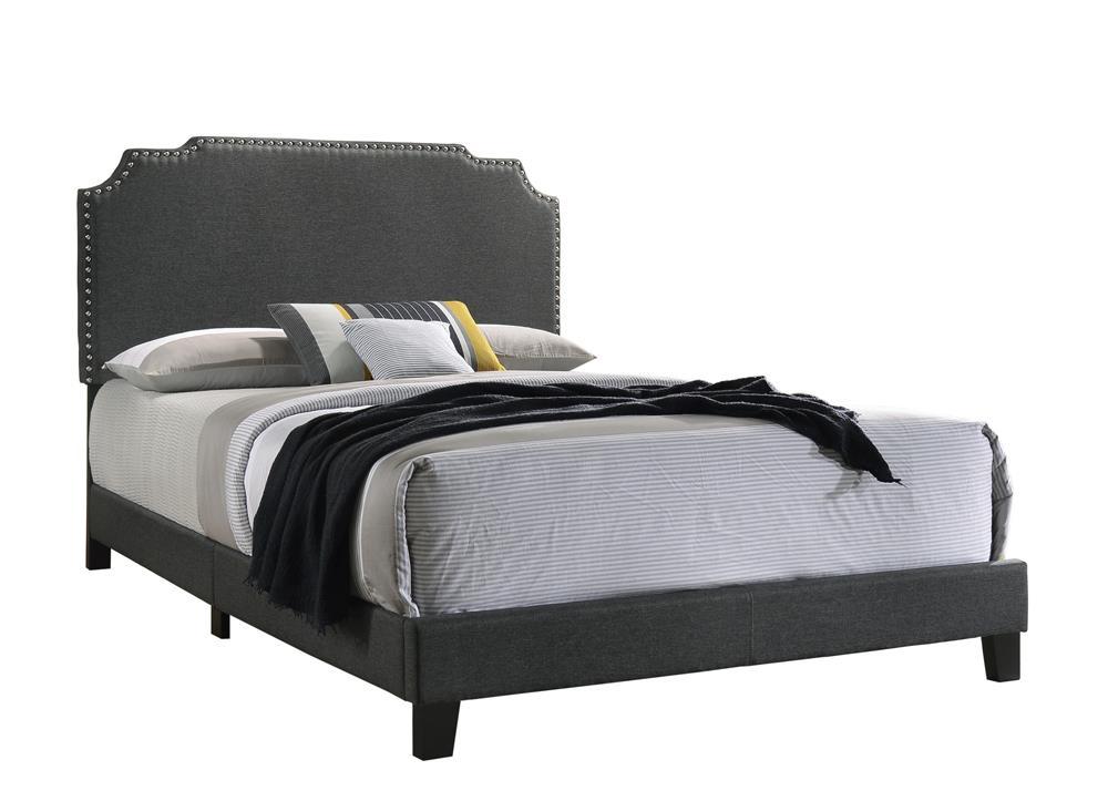 Tamarac Upholstered Nailhead Full, Eastern King & Queen Bed Beige & Grey - Luxury Home Furniture (MI)