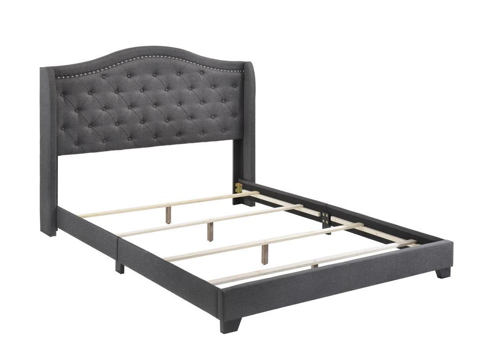 Tamarac Upholstered Nailhead Full, Eastern King & Queen Bed Beige & Grey - Luxury Home Furniture (MI)