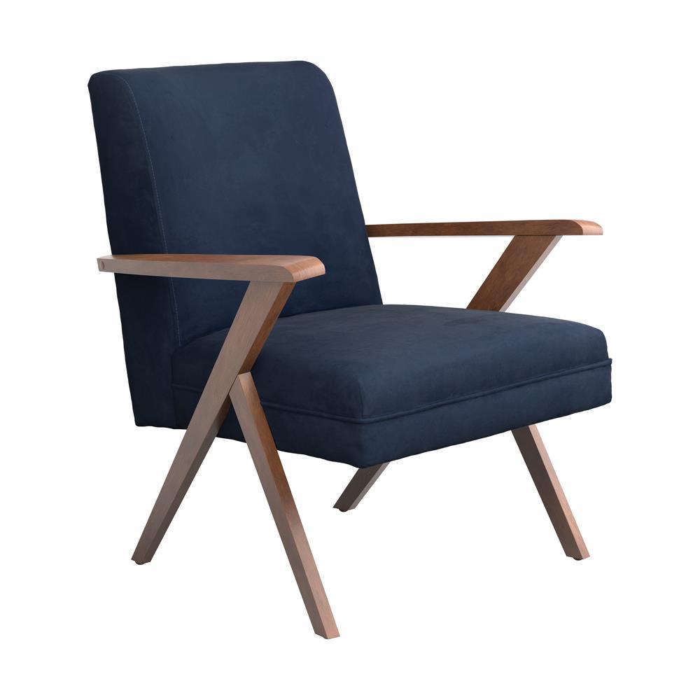 Cheryl Wooden Arms Accent Chair Dark Blue and Walnut - Luxury Home Furniture (MI)