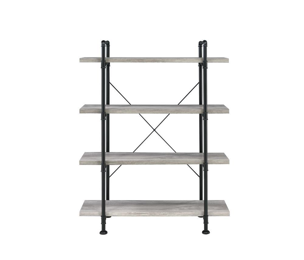 Delray 4-tier Open Shelving Bookcase Grey Driftwood and Black - Luxury Home Furniture (MI)