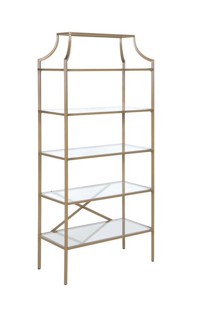 Serena 5-tier Tempered Glass Shelves Bookcase Matte Gold - Luxury Home Furniture (MI)