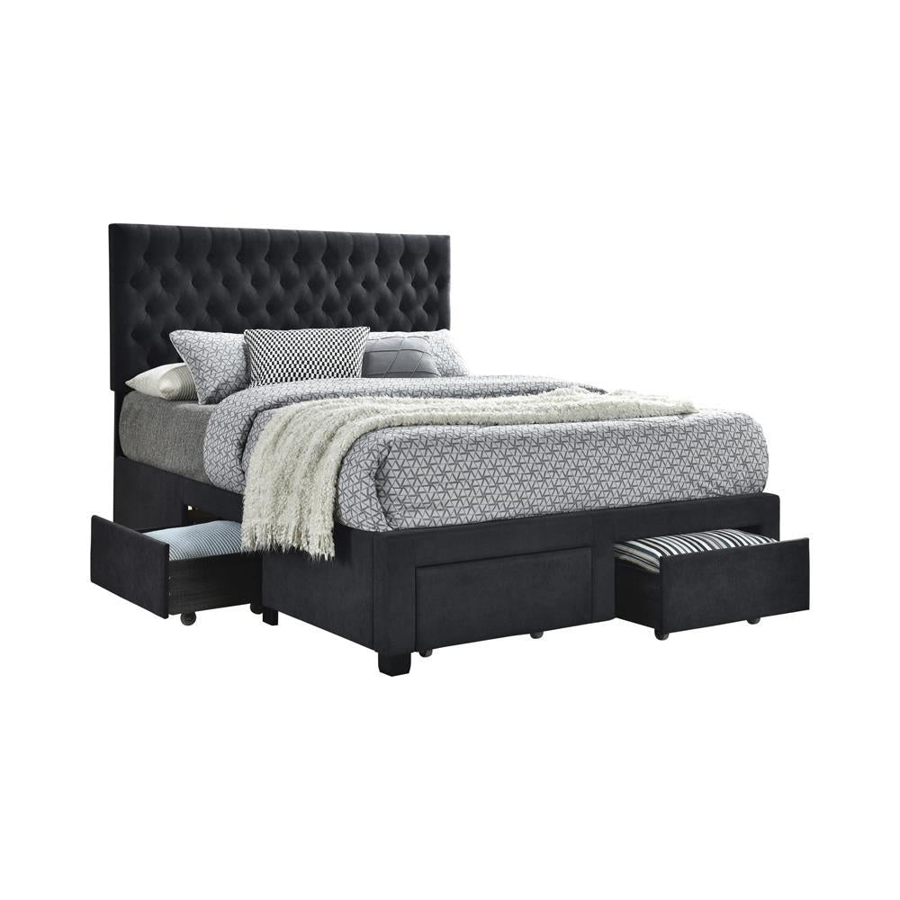 Soledad Eastern King, Full, & Queen 4-drawer Button Tufted Storage Bed Black & White - Luxury Home Furniture (MI)