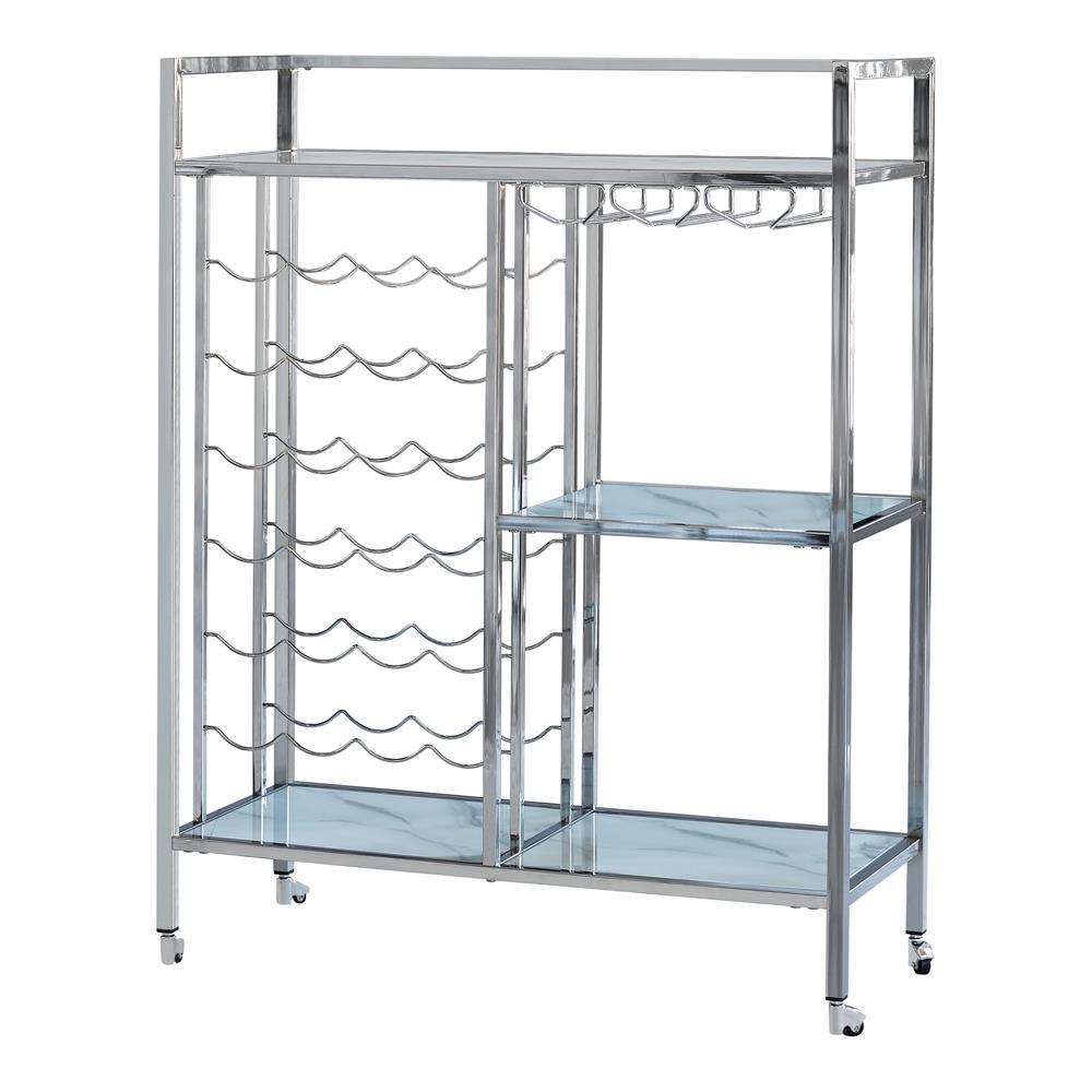 Derion Glass Shelf Serving Cart with Casters Chrome - Luxury Home Furniture (MI)