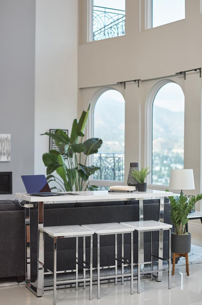 Marmot 4-piece Rectangular Counter Height Set White Marble and Chrome - Luxury Home Furniture (MI)