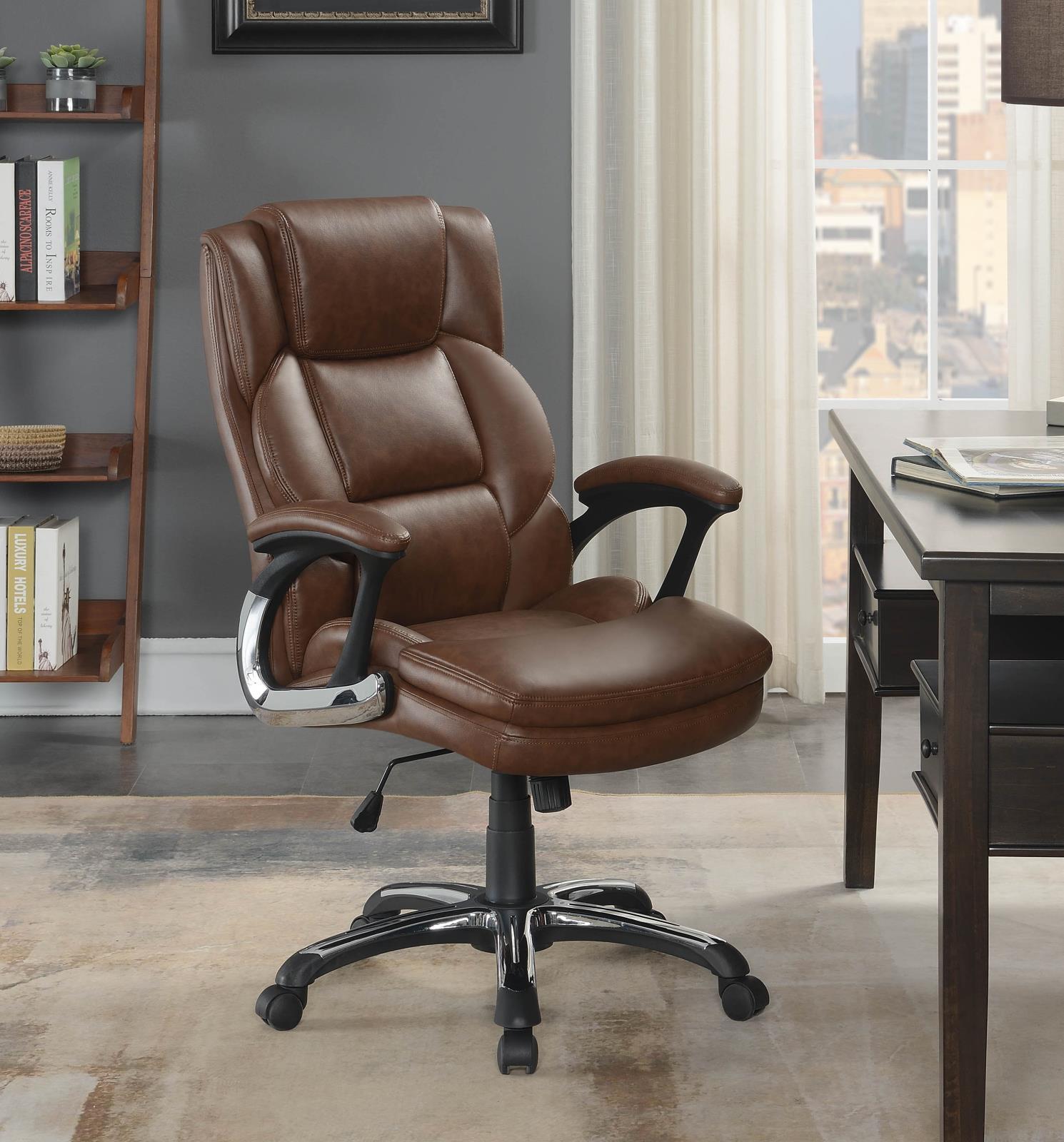Nerris Adjustable Height Office Chair with Padded Arm Brown and Black - Luxury Home Furniture (MI)