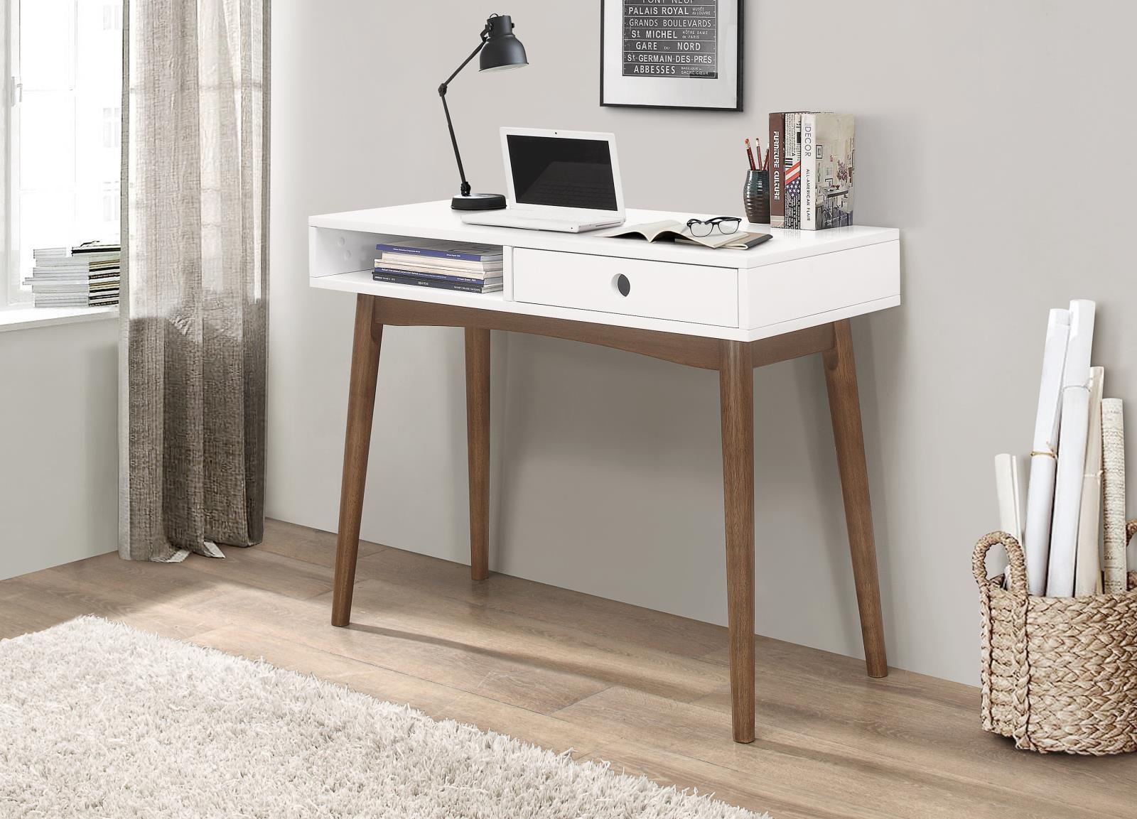 Bradenton 1-drawer Writing Desk White and Walnut - Luxury Home Furniture (MI)