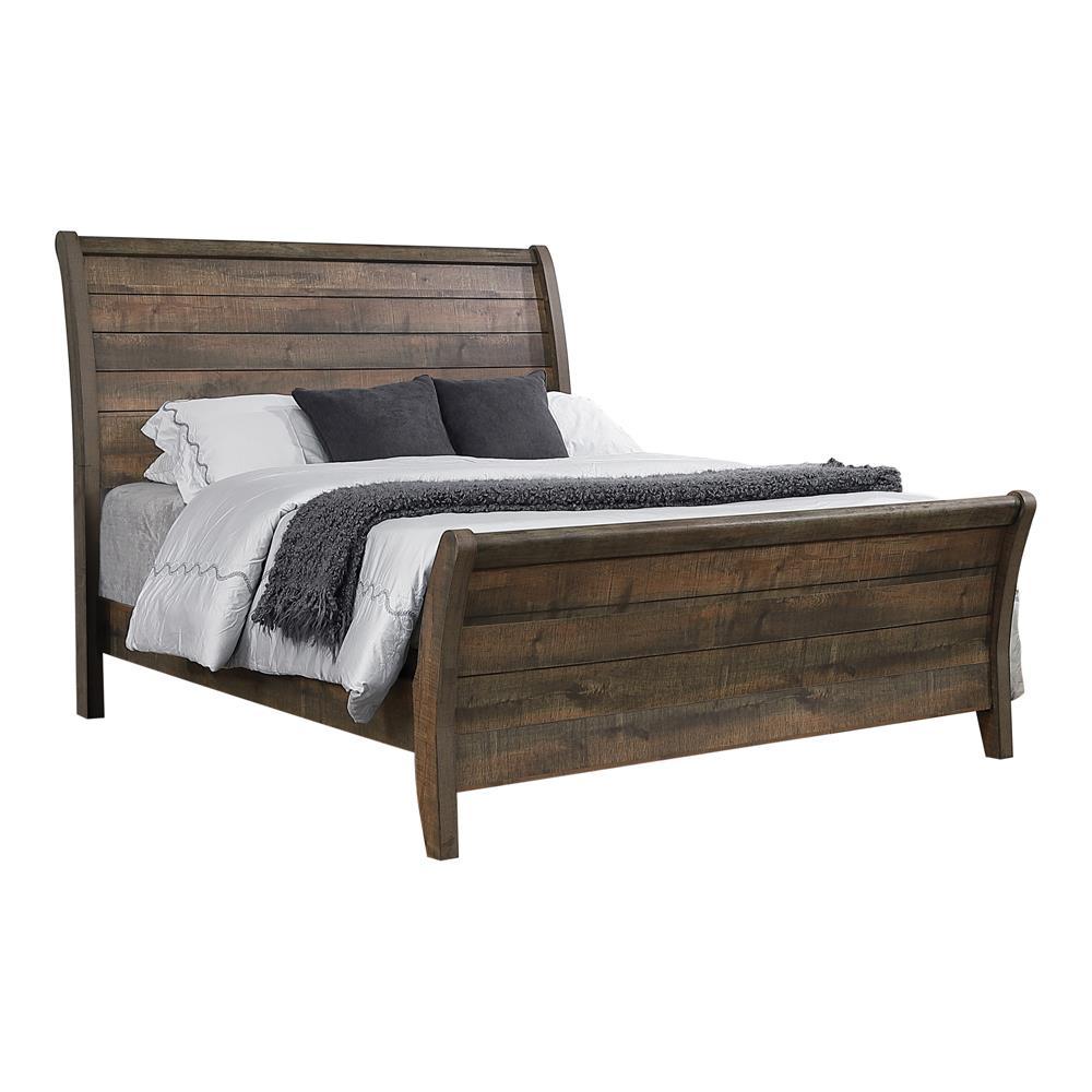 Frederick Eastern King Sleigh Panel Bed Weathered Oak - Luxury Home Furniture (MI)