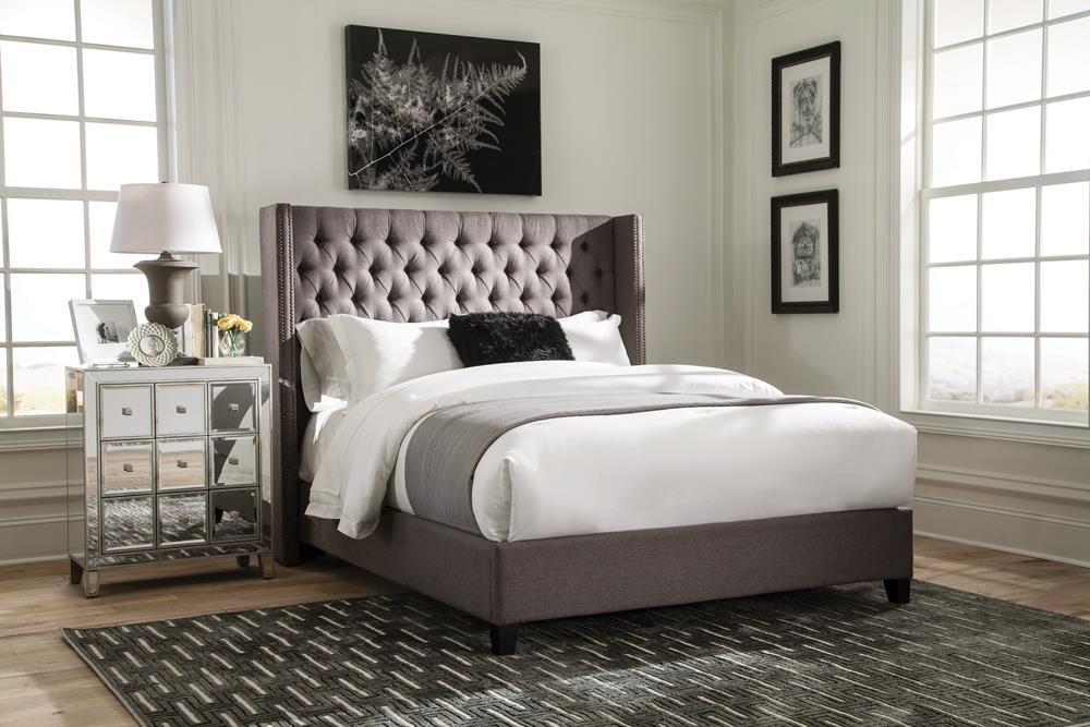 Bancroft Demi-wing Upholstered California King, E.King, Queen & Full Bed Grey - Luxury Home Furniture (MI)