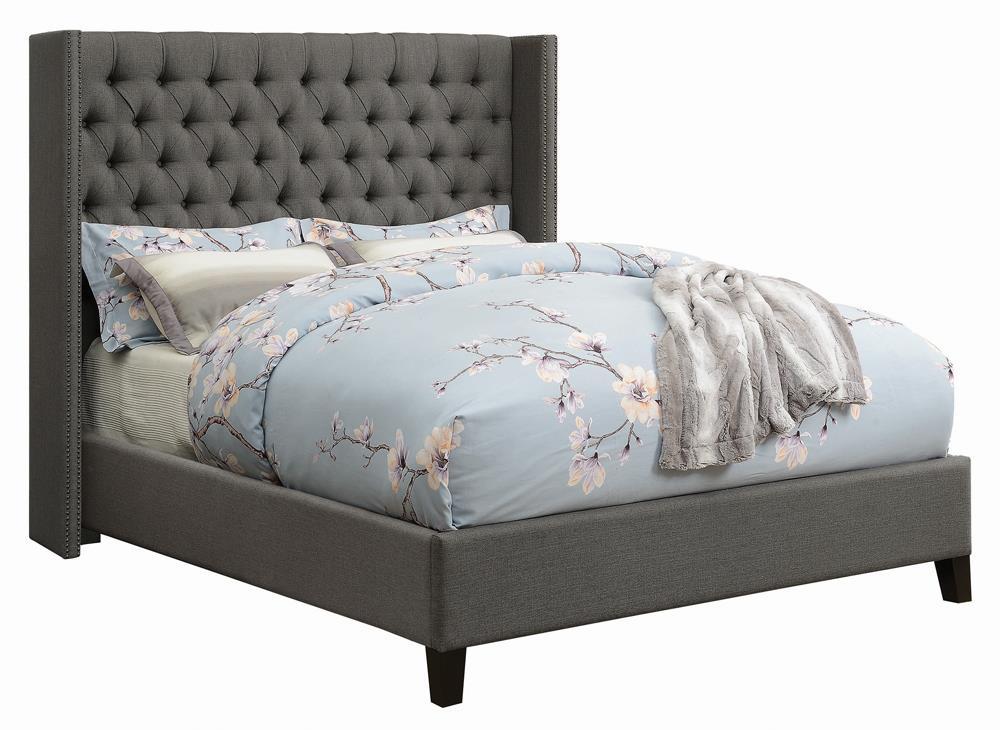 Bancroft Demi-wing Upholstered California King, E.King, Queen & Full Bed Grey - Luxury Home Furniture (MI)