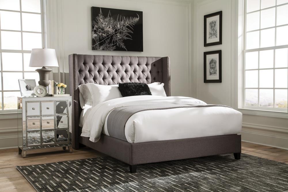 Bancroft Demi-wing Upholstered California King, E.King, Queen & Full Bed Grey - Luxury Home Furniture (MI)