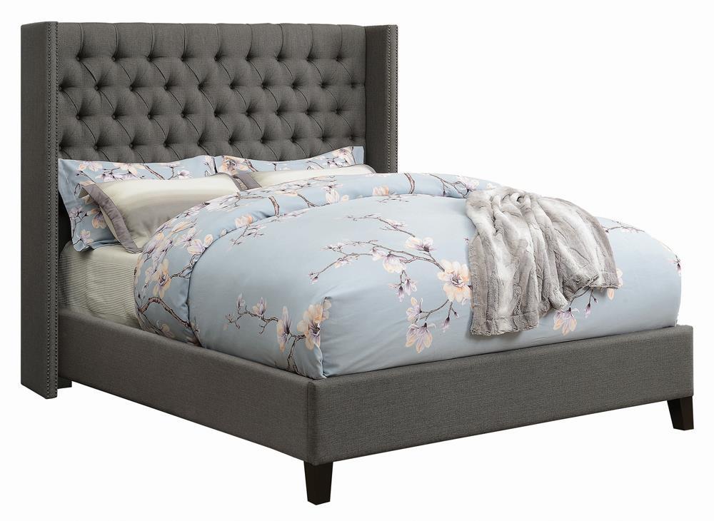 Bancroft Demi-wing Upholstered California King, E.King, Queen & Full Bed Grey - Luxury Home Furniture (MI)
