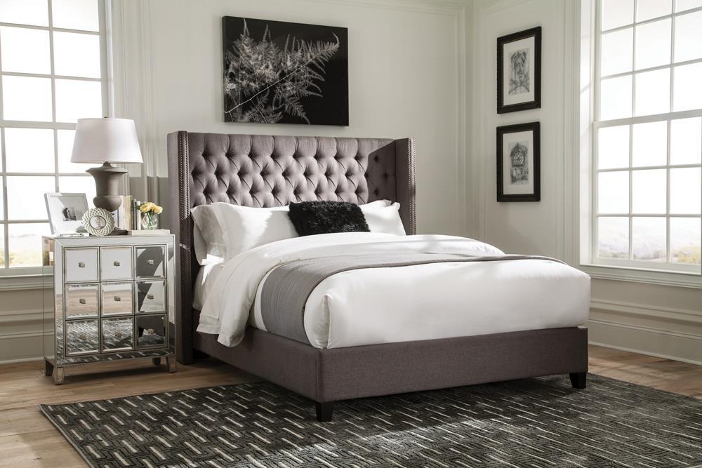 Bancroft Demi-wing Upholstered California King, E.King, Queen & Full Bed Grey - Luxury Home Furniture (MI)