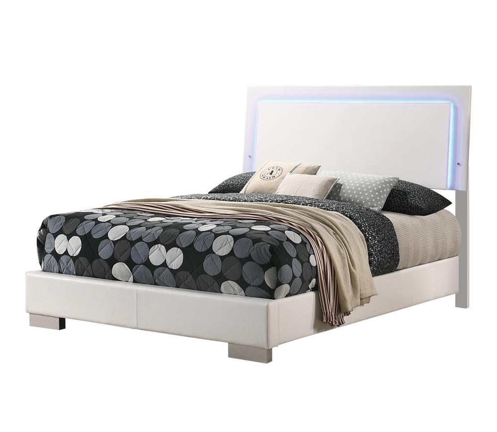 Felicity Full Panel Bed with LED Lighting Glossy White - Luxury Home Furniture (MI)