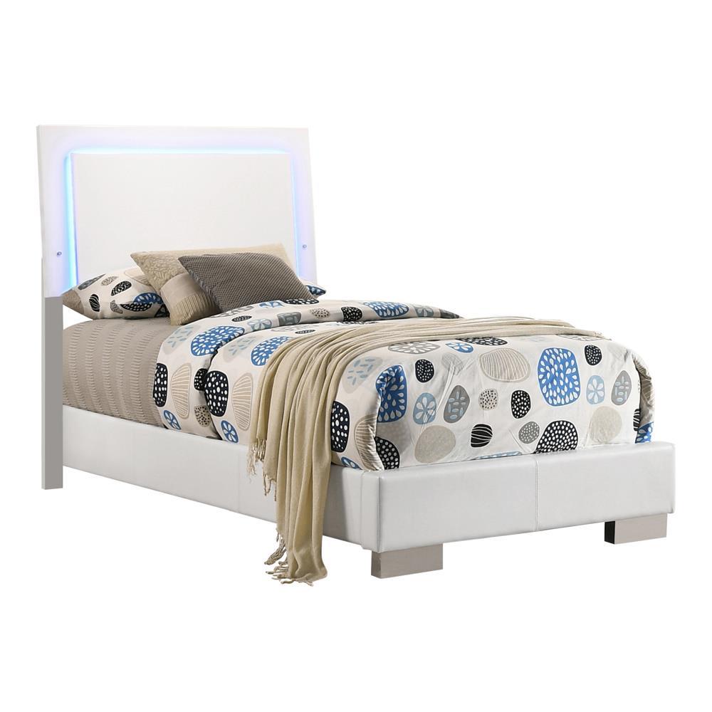 Felicity Full & Twin Panel Bed with LED Lighting Glossy White - Luxury Home Furniture (MI)