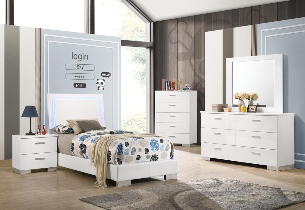 Felicity Full & Twin Panel Bed with LED Lighting Glossy White - Luxury Home Furniture (MI)