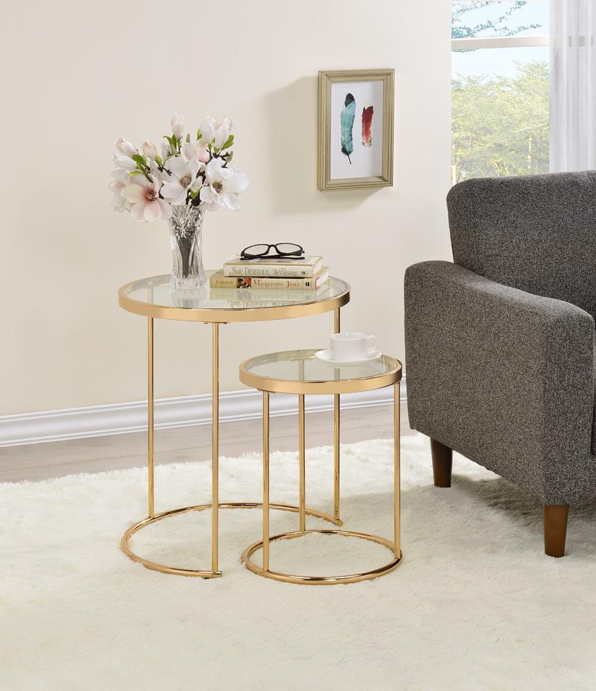 Maylin 2-piece Round Glass Top Nesting Tables Gold - Luxury Home Furniture (MI)