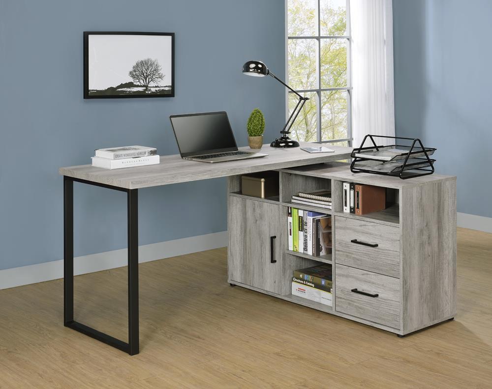 Hertford L-shape Office Desk with Storage Grey Driftwood - Luxury Home Furniture (MI)