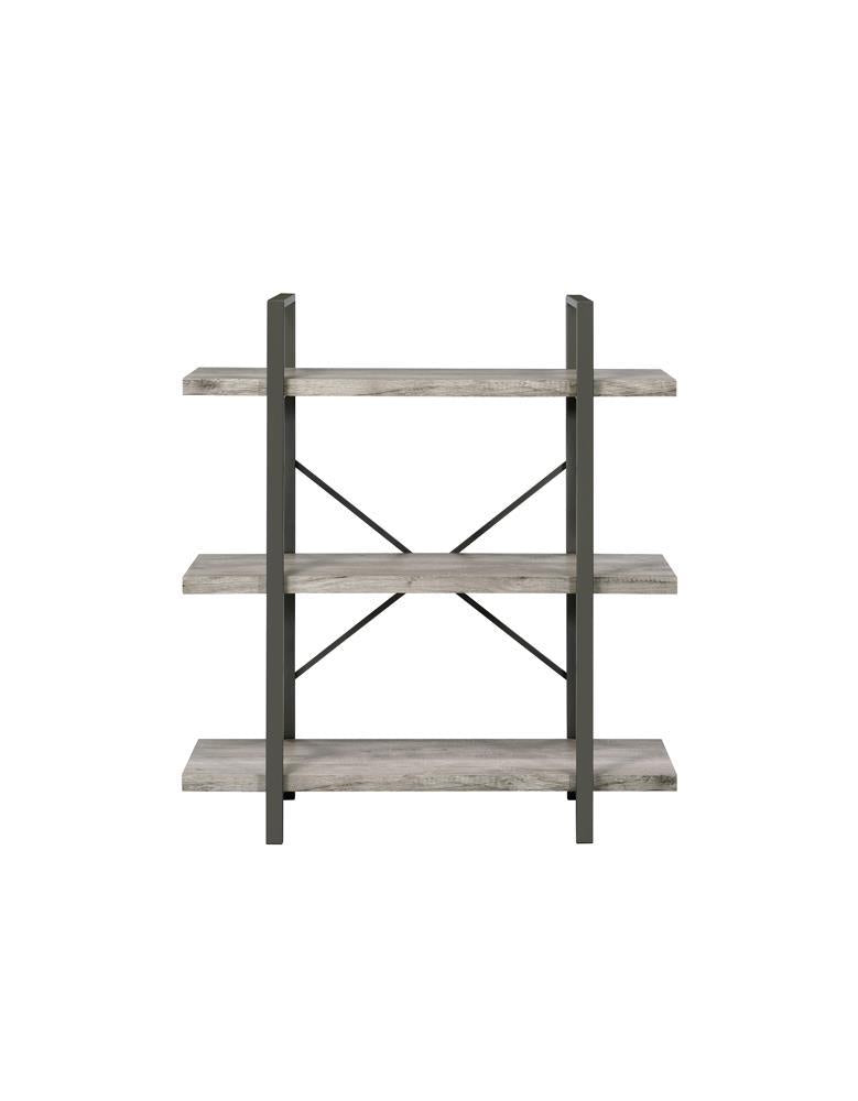 Cole 3-Shelf Bookcase Grey Driftwood and Gunmetal - Luxury Home Furniture (MI)