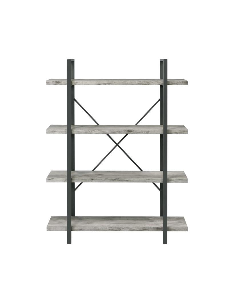 Cole 4-Shelf Bookcase Grey Driftwood and Gunmetal - Luxury Home Furniture (MI)