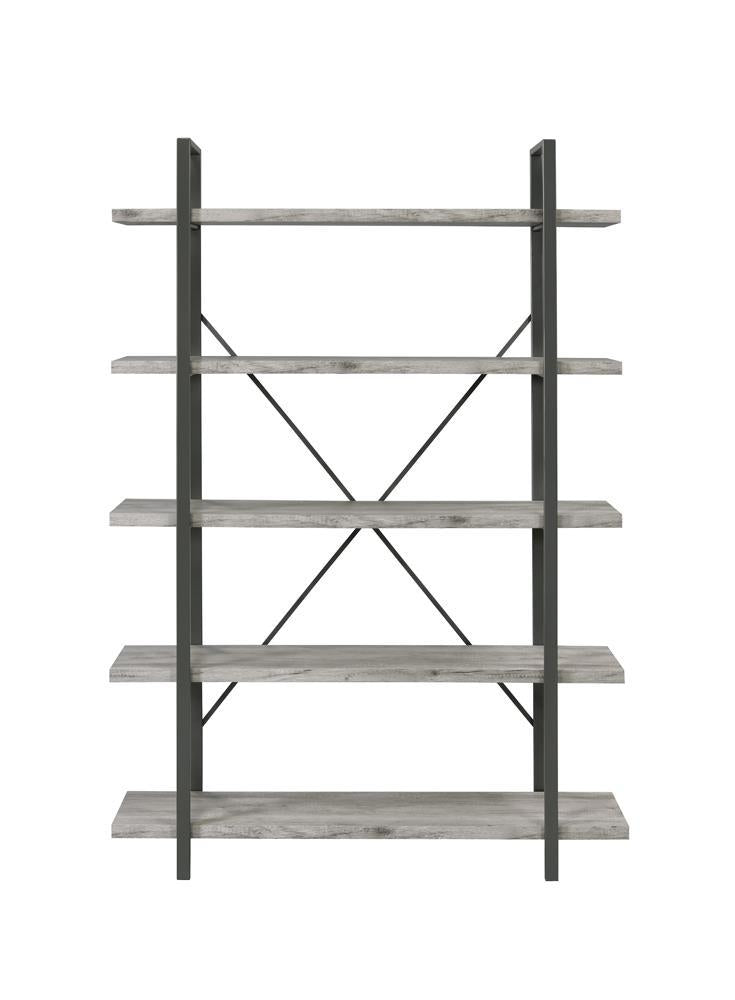 Cole 5-Shelf Bookcase Grey Driftwood and Gunmetal - Luxury Home Furniture (MI)