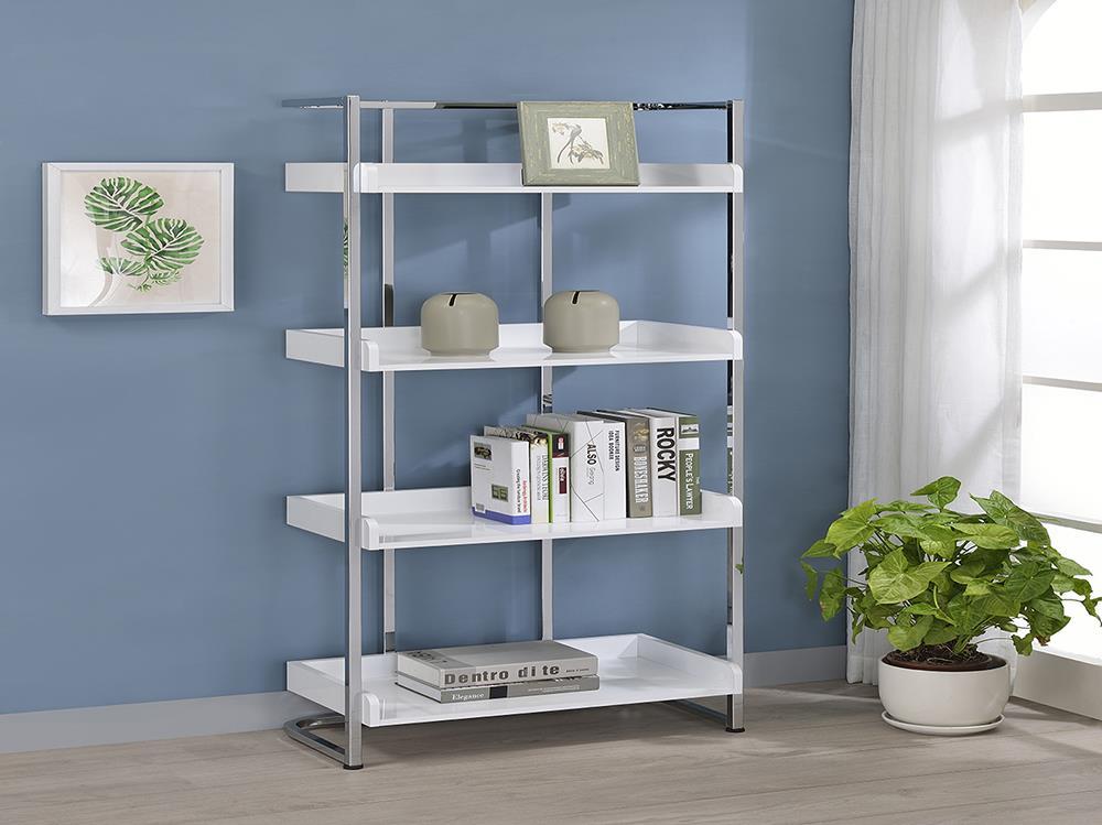 Ember 4-shelf Bookcase White High Gloss and Chrome - Luxury Home Furniture (MI)