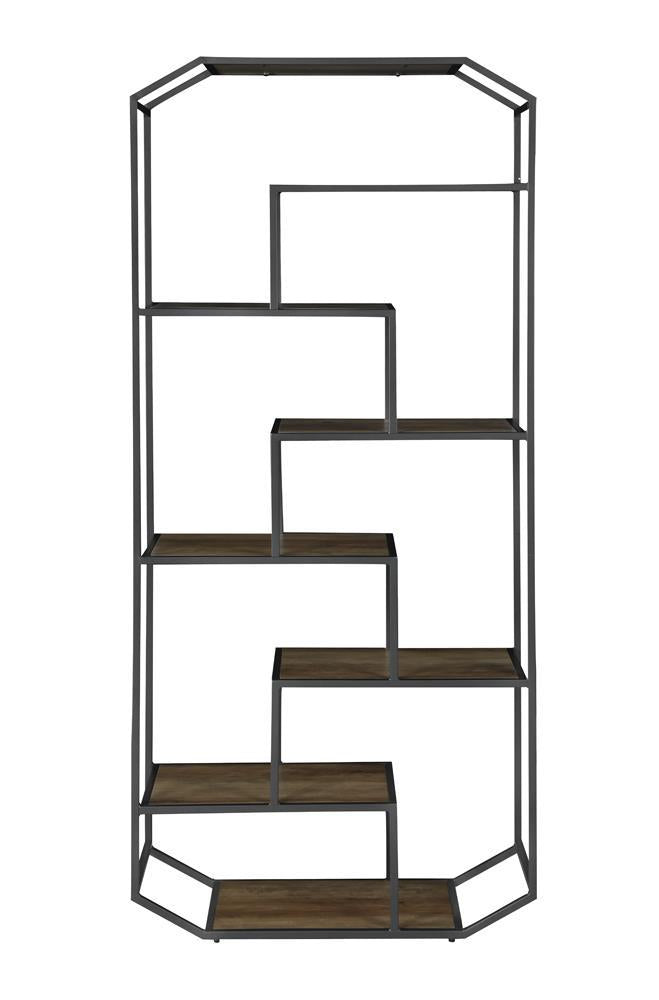 Leland 6-shelf Bookcase Rustic Brown and Dark Grey - Luxury Home Furniture (MI)