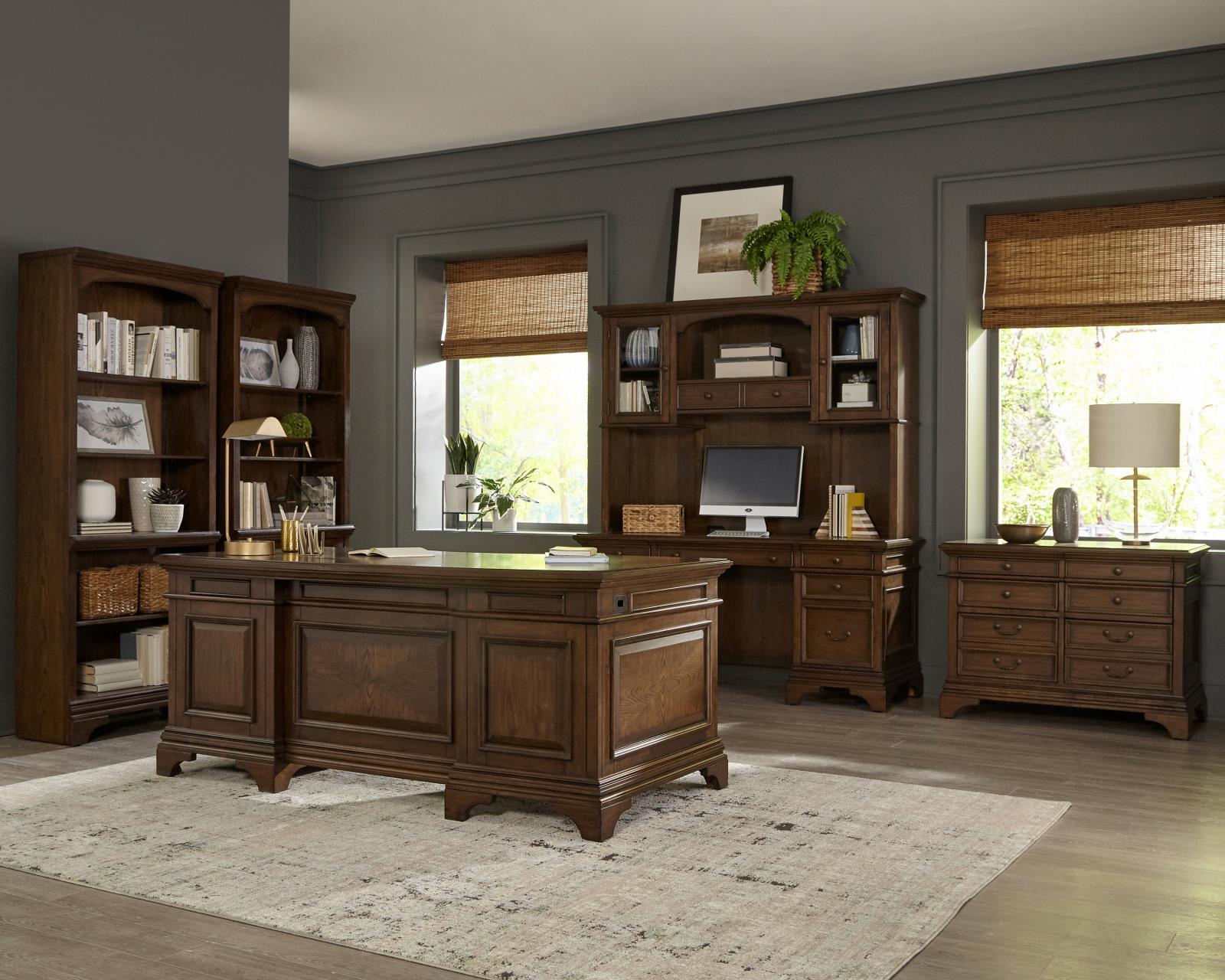 Hartshill Executive Desk with File Cabinets Burnished Oak - Luxury Home Furniture (MI)