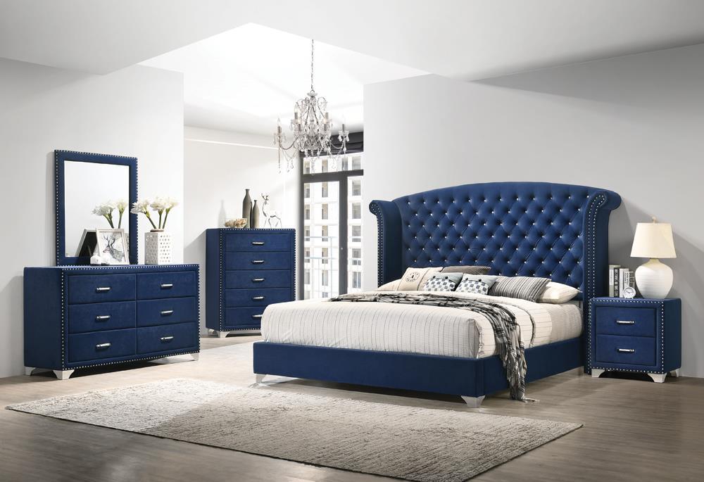 Melody Eastern King Wingback Upholstered Bed Pacific Blue - Luxury Home Furniture (MI)