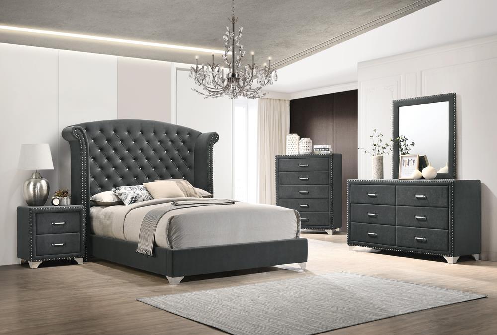 Melody Eastern King Wingback Upholstered Bed Grey - Luxury Home Furniture (MI)