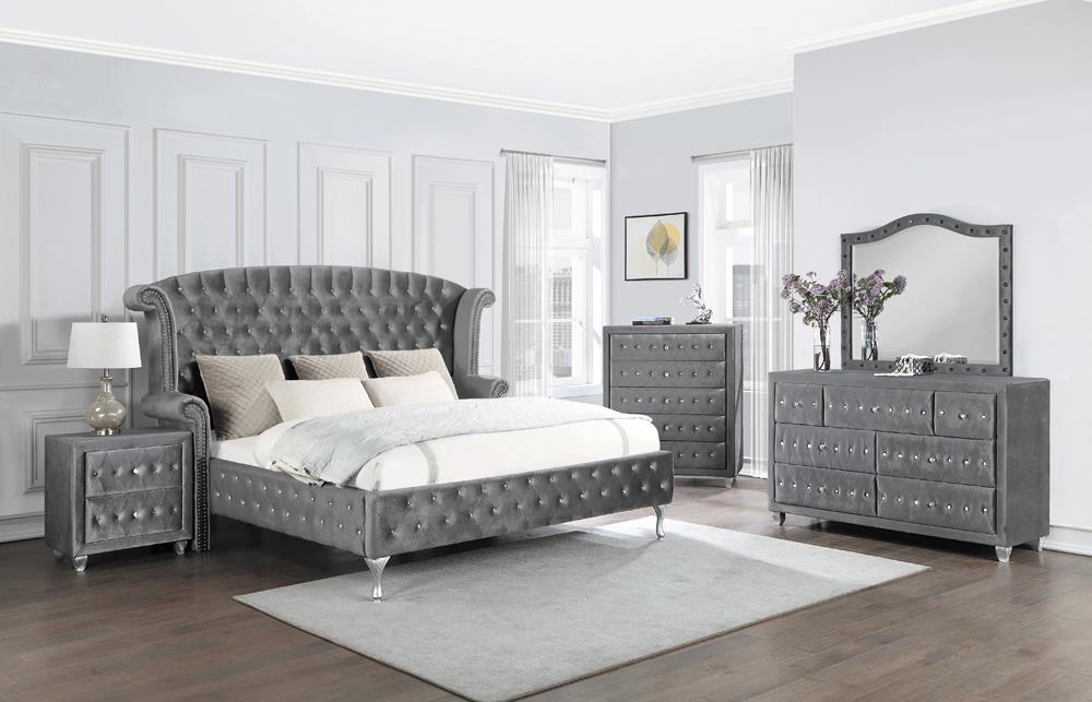 Deanna California King Tufted Upholstered Bed Grey - Luxury Home Furniture (MI)