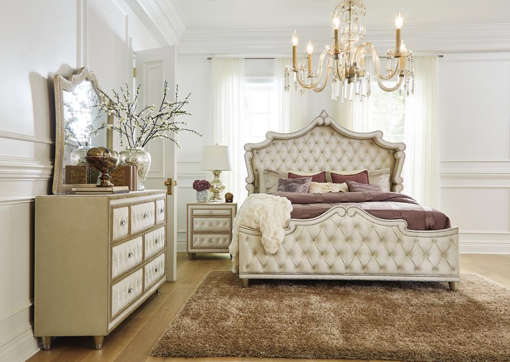 Antonella Upholstered Tufted Eastern King Bed Ivory and Camel - Luxury Home Furniture (MI)