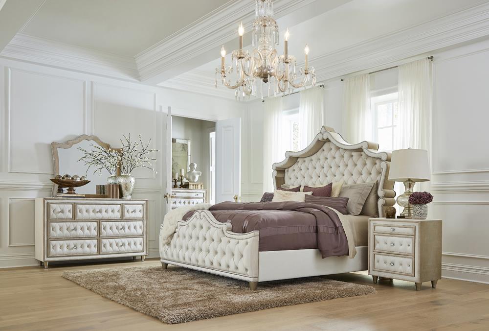 Antonella Upholstered Tufted Eastern King Bed Ivory and Camel - Luxury Home Furniture (MI)