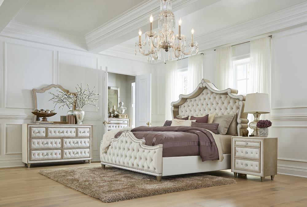 Antonella 5-drawer Upholstered Chest Ivory and Camel - Luxury Home Furniture (MI)