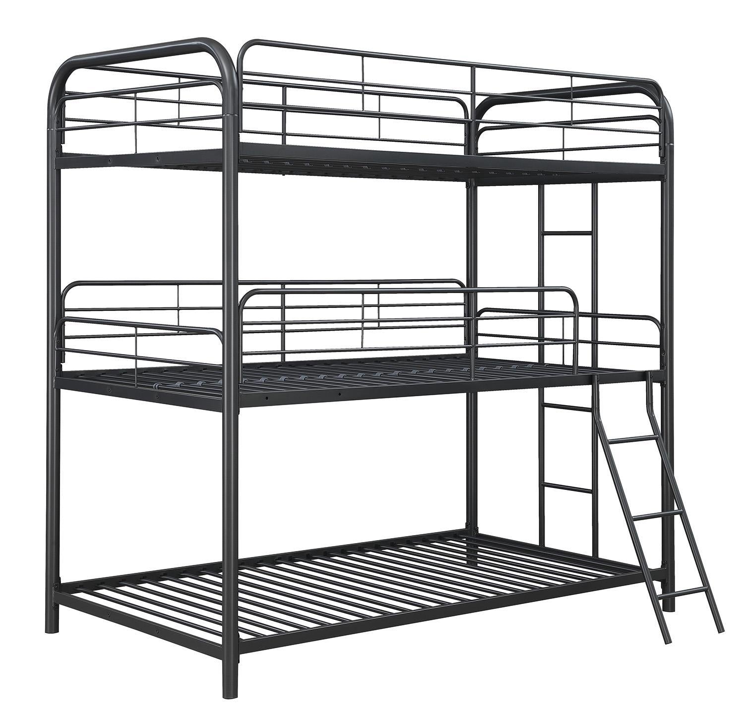 Garner Triple Twin Bunk Bed with Ladder Gunmetal - Luxury Home Furniture (MI)
