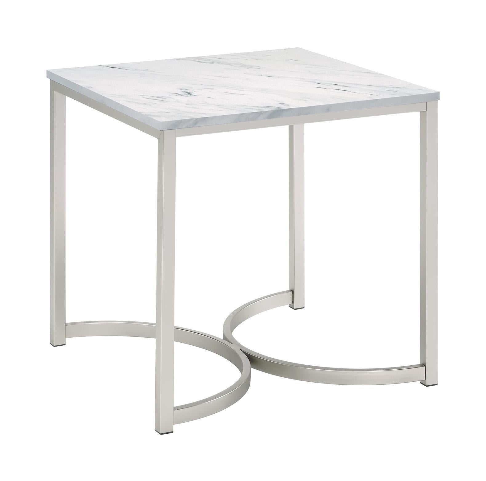 Leona Faux Marble Square End Table White and Satin Nickel - Luxury Home Furniture (MI)