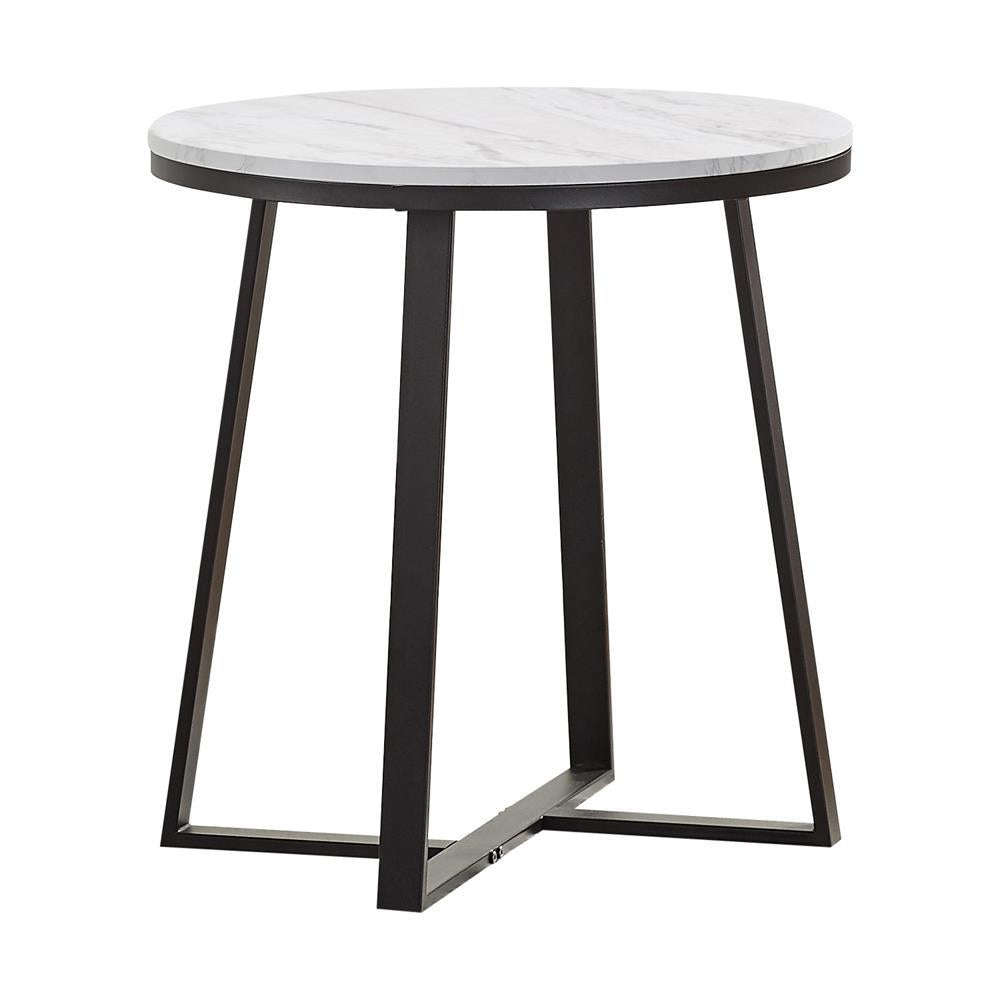 Hugo Metal Base Round End Table White and Matte Black - Luxury Home Furniture (MI)