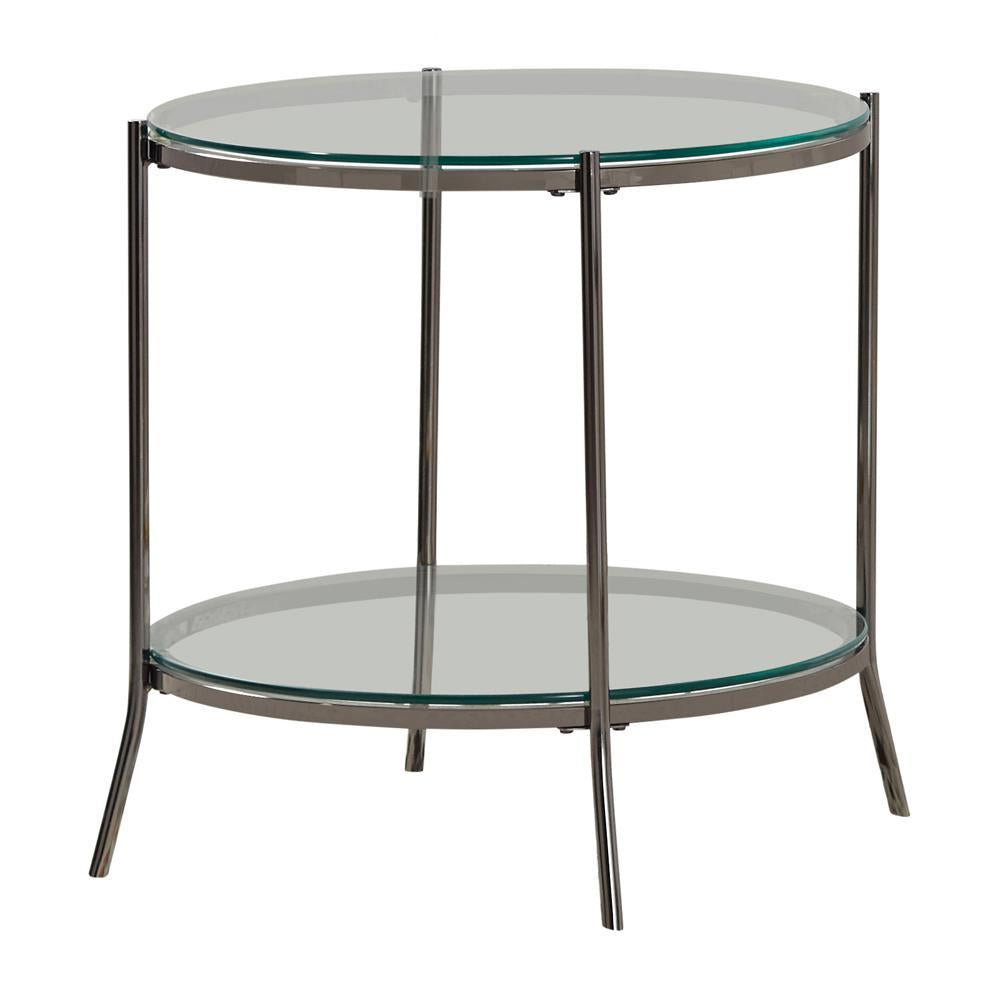 Laurie Round Glass Top End Table Black Nickel and Clear - Luxury Home Furniture (MI)