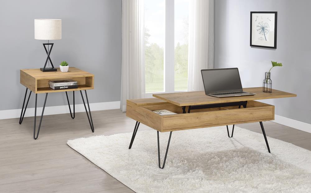 Fanning Lift Top Storage Coffee Table Golden Oak and Black - Luxury Home Furniture (MI)