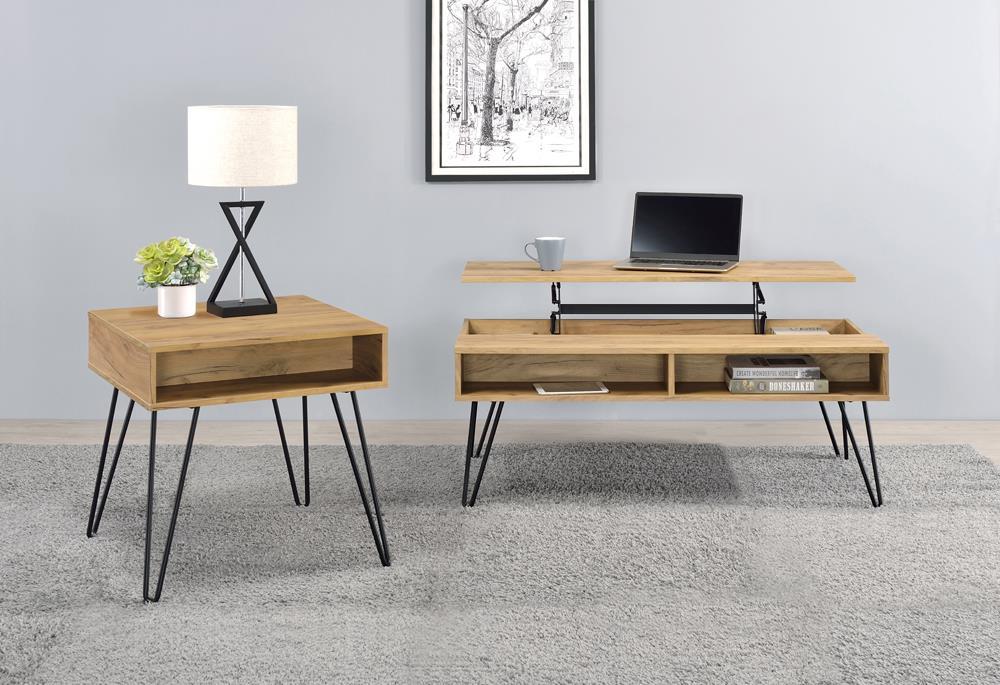 Fanning Lift Top Storage Coffee Table Golden Oak and Black - Luxury Home Furniture (MI)