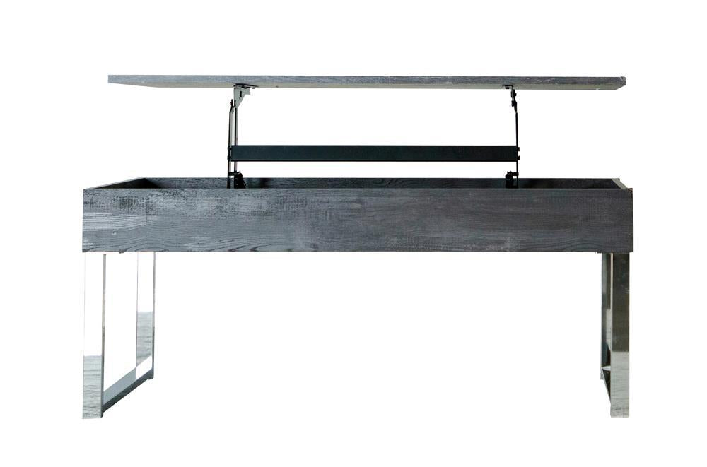 Baines Lift Top Storage Coffee Table Dark Charcoal and Chrome - Luxury Home Furniture (MI)