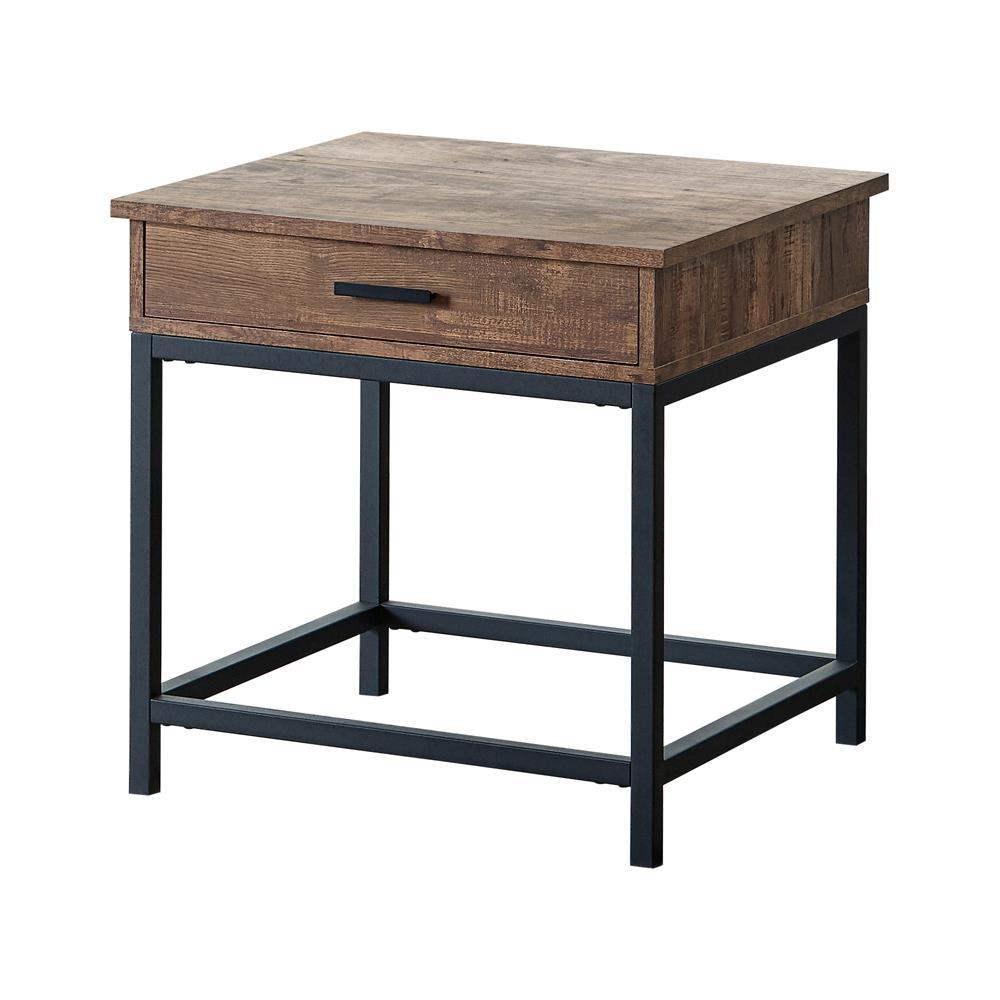 Byers Square 1-drawer End Table Brown Oak and Sandy Black - Luxury Home Furniture (MI)