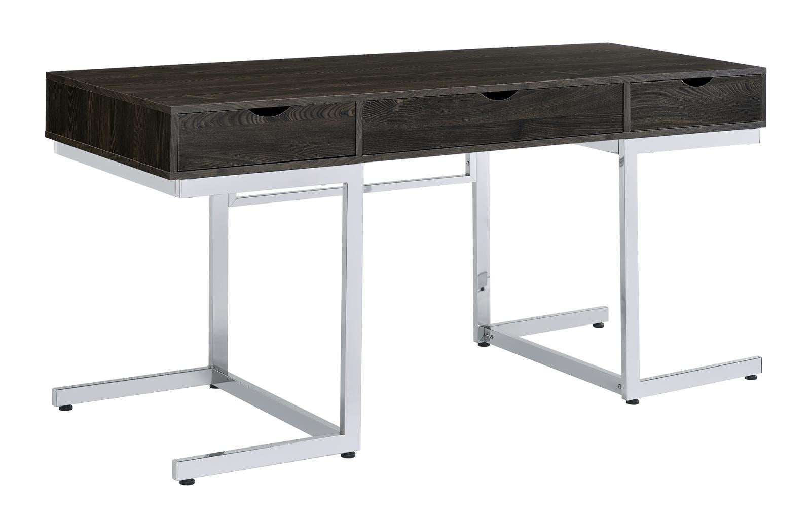 Noorvik 3-drawer Writing Desk Dark Oak and Chrome - Luxury Home Furniture (MI)