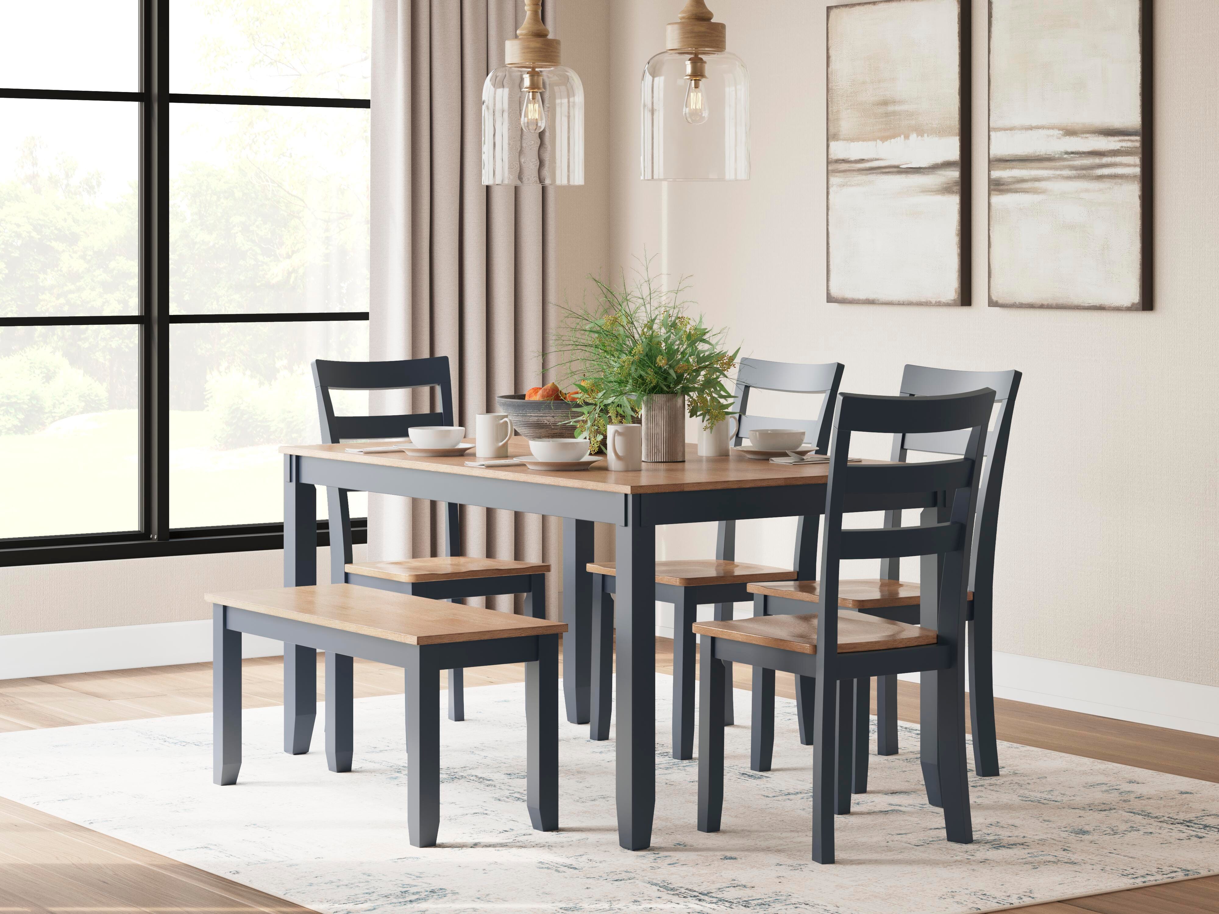 Gesthaven Dining Table with 4 Chairs and Bench (Set of 6) - Luxury Home Furniture (MI)