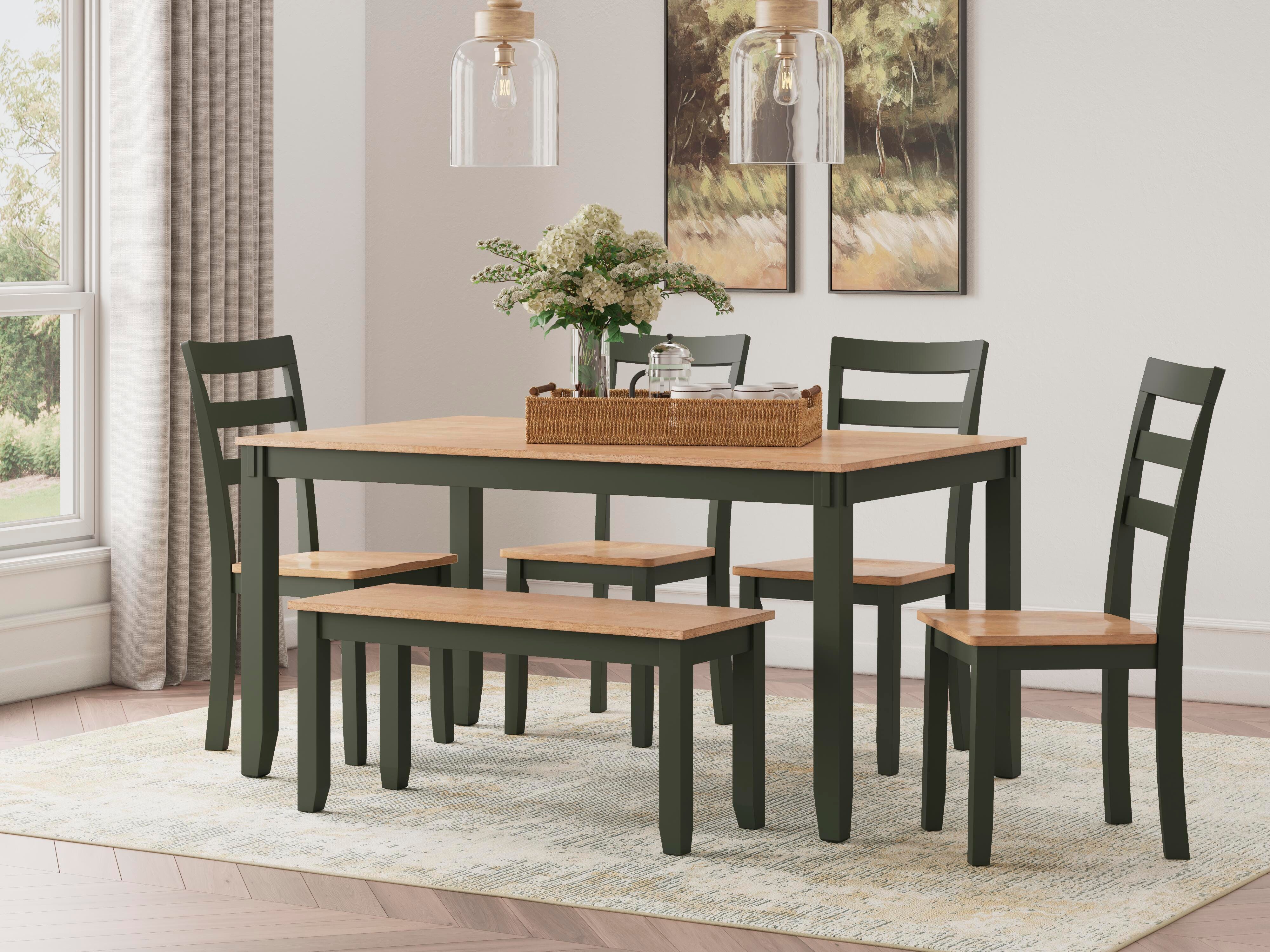 Gesthaven Dining Table with 4 Chairs and Bench (Set of 6) - Luxury Home Furniture (MI)