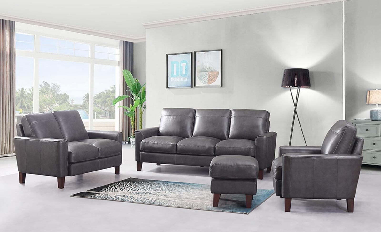 Leather Italia Georgetown-Chino Ottoman in Grey - Luxury Home Furniture (MI)