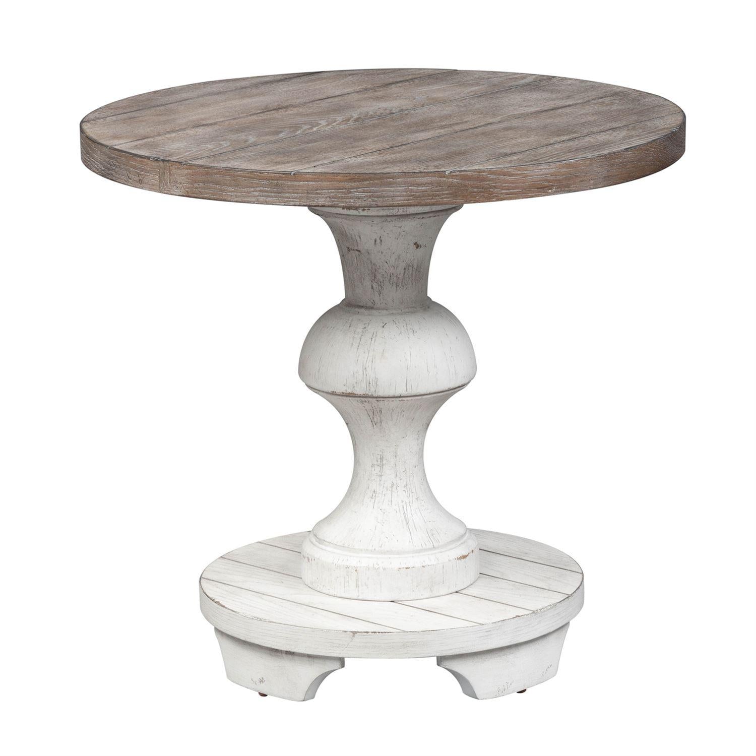 Liberty Sedona Round End Table in Heavy Distressed White