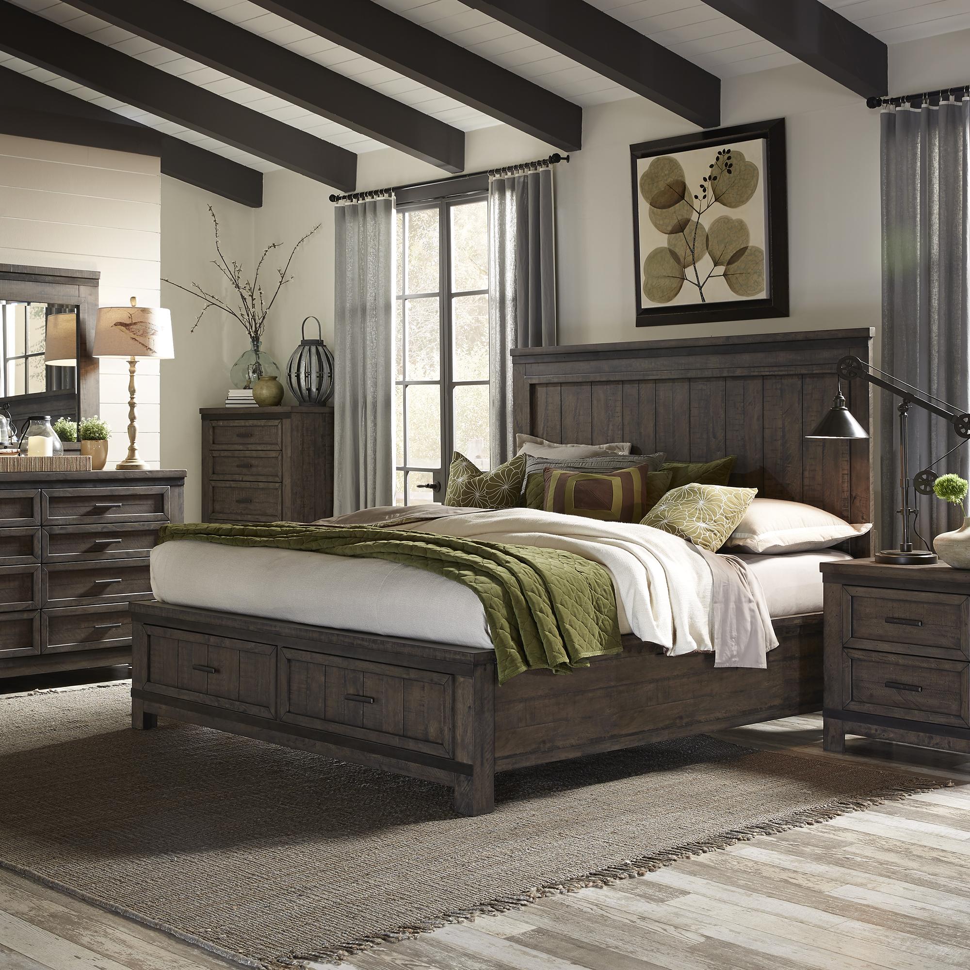 Thornwood Hills Queen Two Sided Storage Bed, Dresser & Mirror, Nightstand