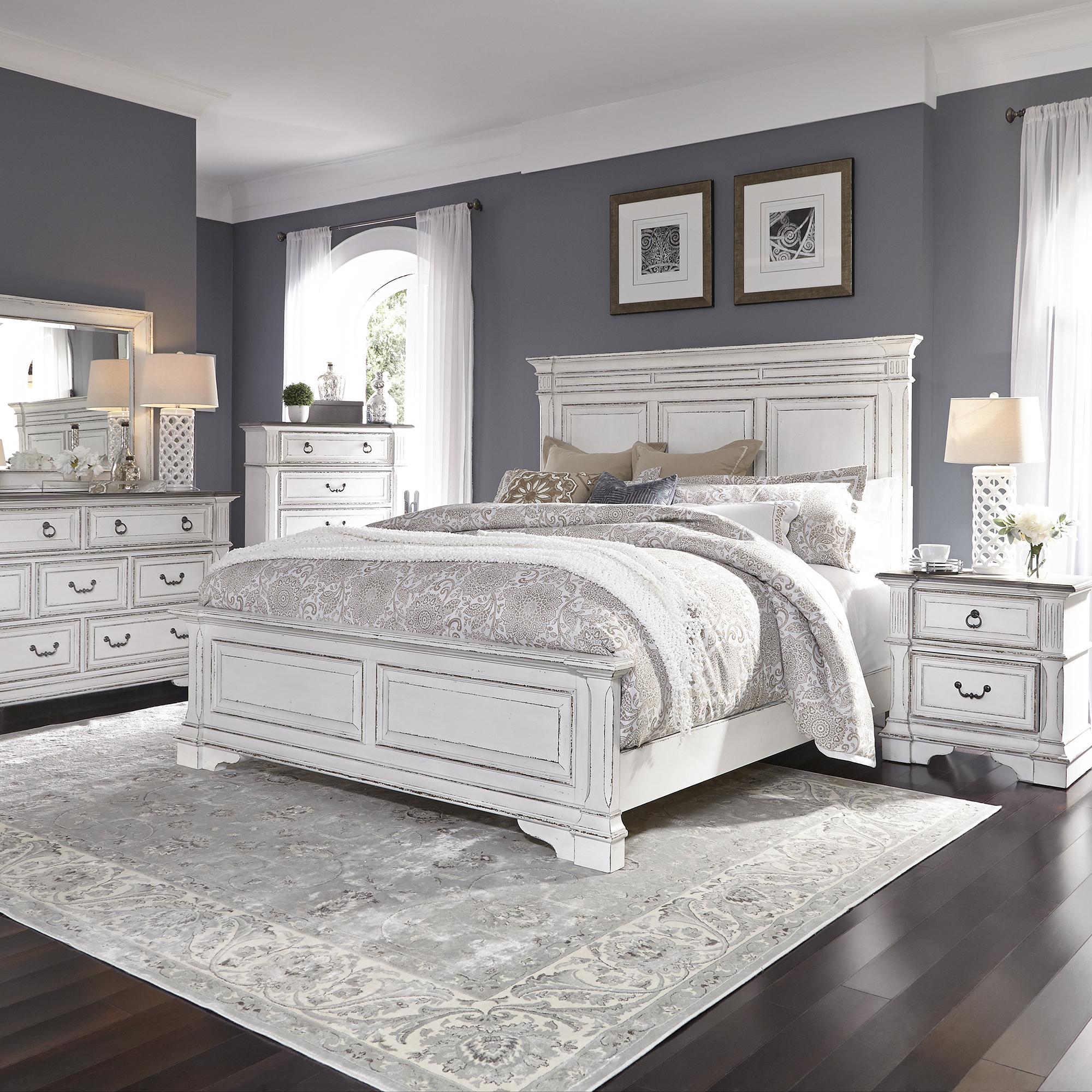 Abbey Park Queen Panel Bed, Dresser & Mirror, Chest, Nightstand