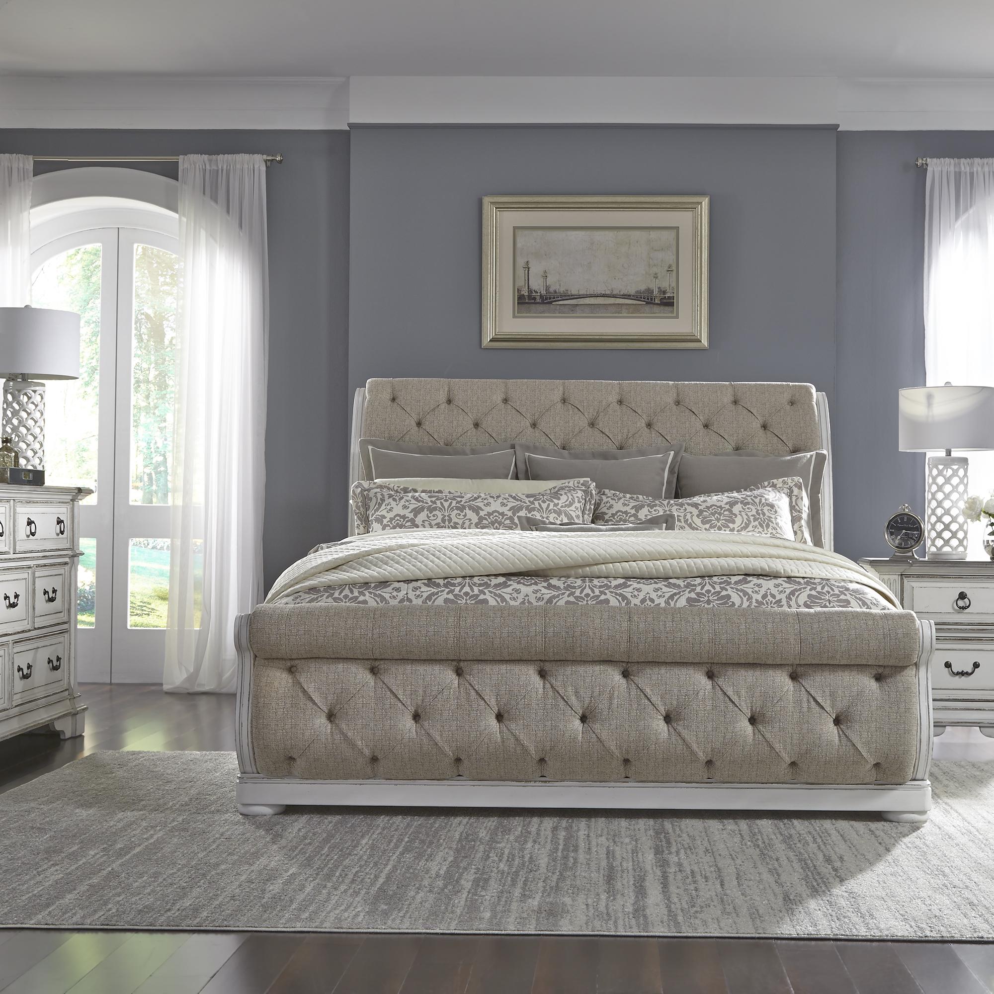 Abbey Park King Uph Sleigh Bed, Dresser & Mirror, Nightstand image